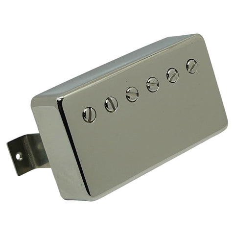 Brickhouse Toneworks 1960-spec PAF humbucker pickup with polished nickel cover, slotted adjustment screws, and mounting tab