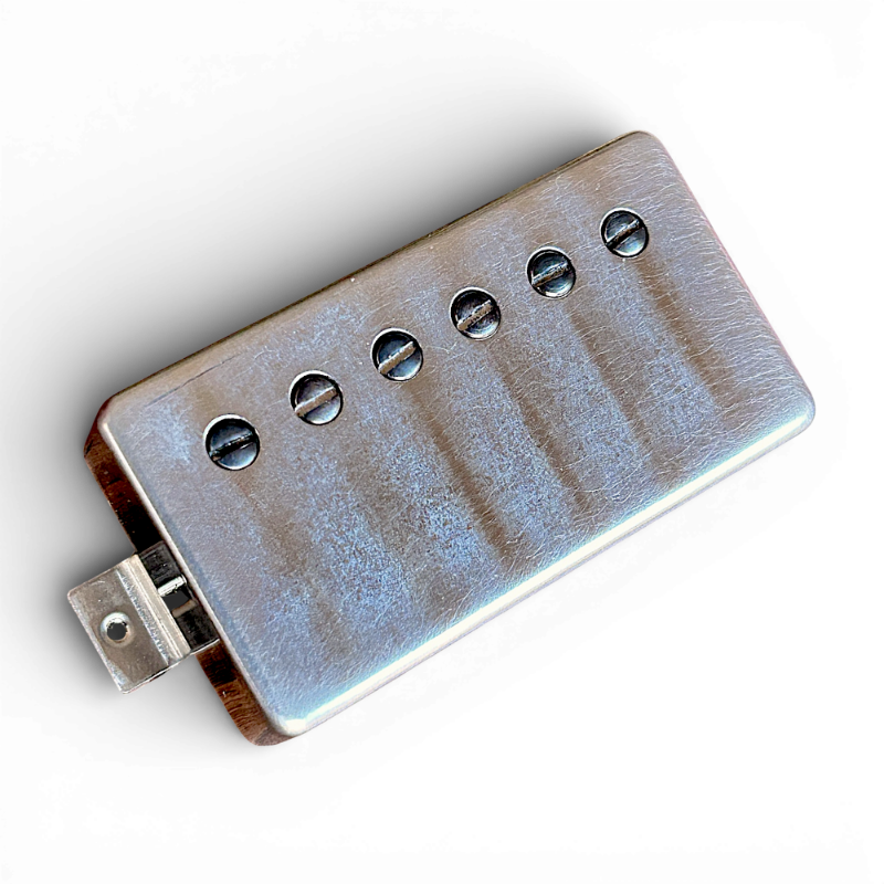 Aged nickel-covered PAF humbucker pickup with vintage nickel patina