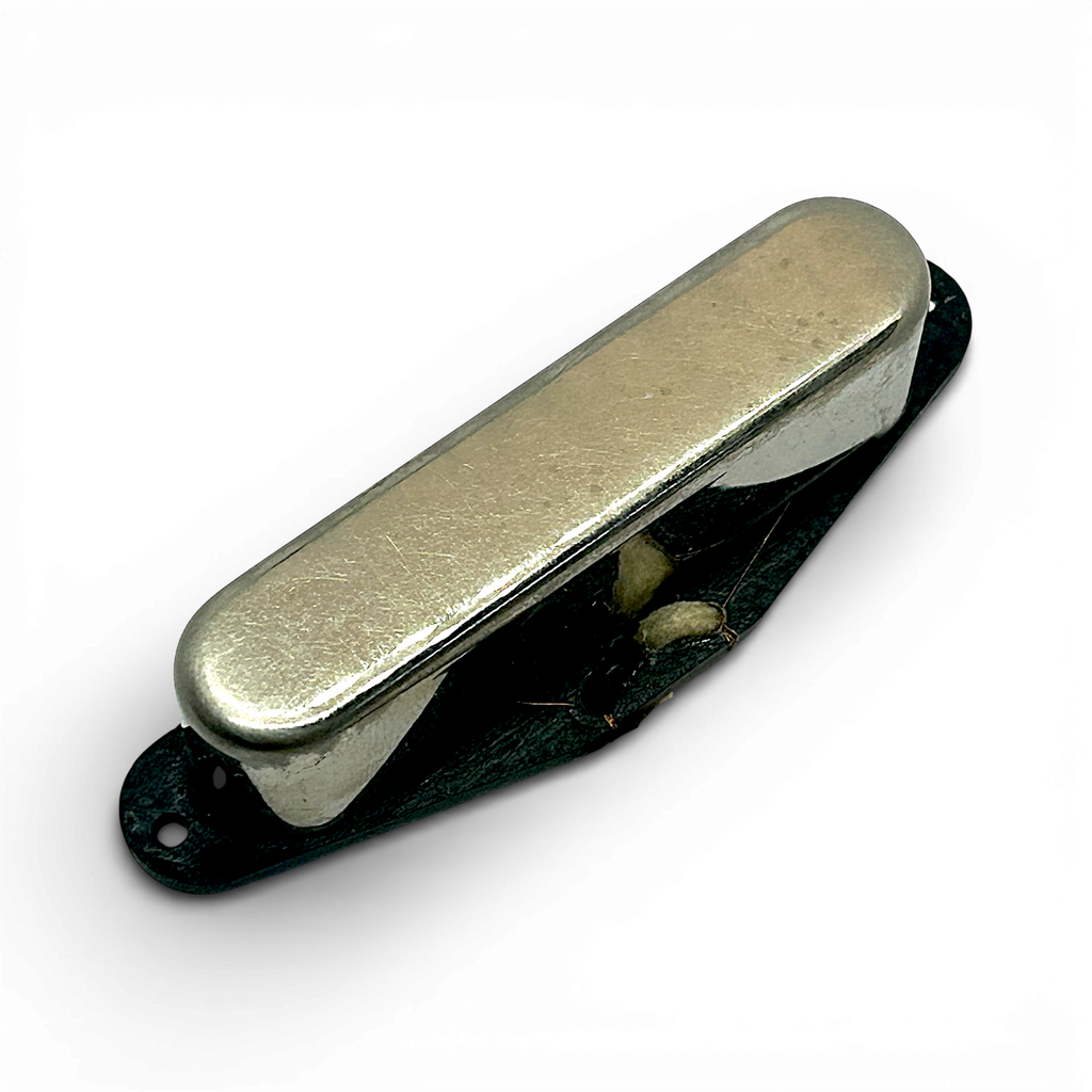 Brickhouse Toneworks aged vintage 1953 Telecaster neck pickup - relic nickel cover with black flatwork on white background