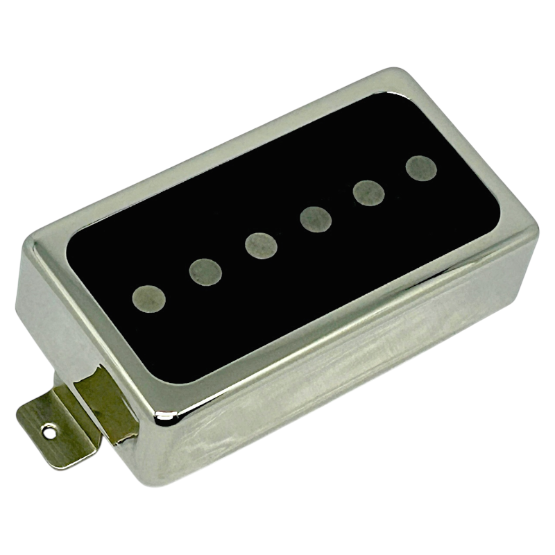 hum-cancelling humbucker sized p-90 with alnico poles and open face nickel cover