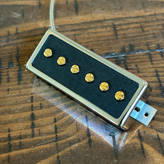 Brickhouse Toneworks P-90 inside of a mini-humbucer with gold polepieces and open face nickel cover